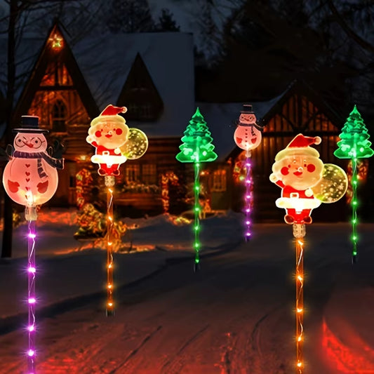 6 Packs Outdoor Garden Ground Light Solar Powered Santa Claus Snowman Christmas Tree Decorative Lights for Pathway Yard Lawn