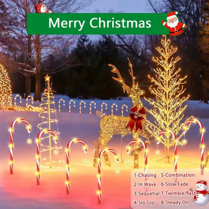 8Pcs/Set Solar Powered Garden Cane Lights, 8-Function Waterproof Decorative Lights, Christmas Candy Garden Lights