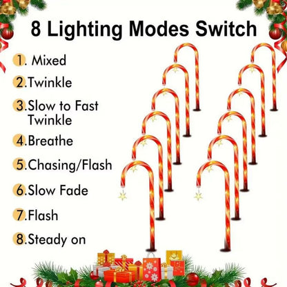 8Pcs/Set Solar Powered Garden Cane Lights, 8-Function Waterproof Decorative Lights, Christmas Candy Garden Lights