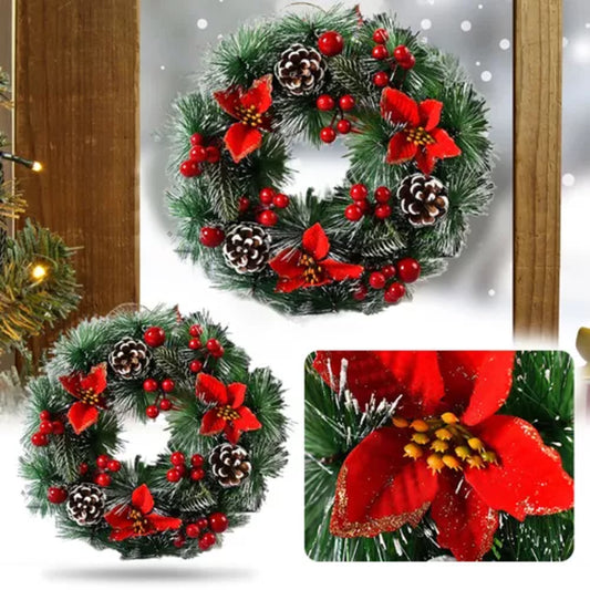 30CM Christmas Wreath with Lights Front Door Wreath Garland Hanging Decor BG