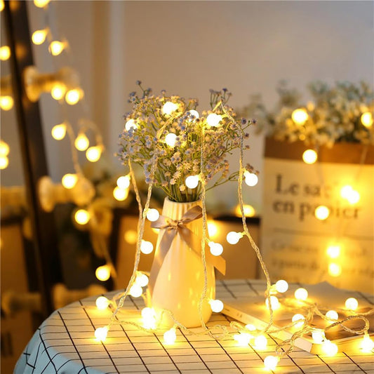 Globe String Lights, 15M/49Ft 100 LED Fairy Lights USB or Battery Powered, 8 Mod