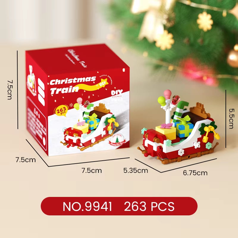 DIY Christmas Train Micro Building Blocks Educational Kids Toys Plastic Christmas Toys Decorations Gift Box