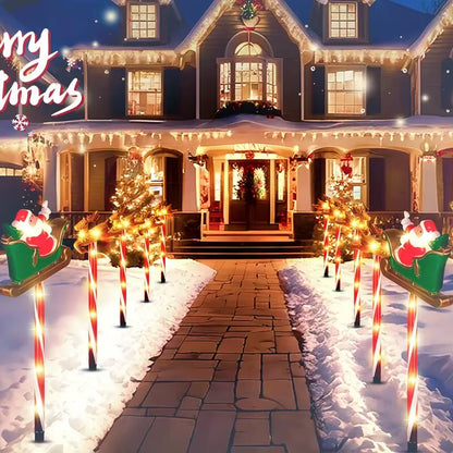 5Pcs/Set Solar Powered Garden Cane Lights,Snowman&Elk 8-Function Waterproof Decorative Lights, Christmas Candy Garden Lights