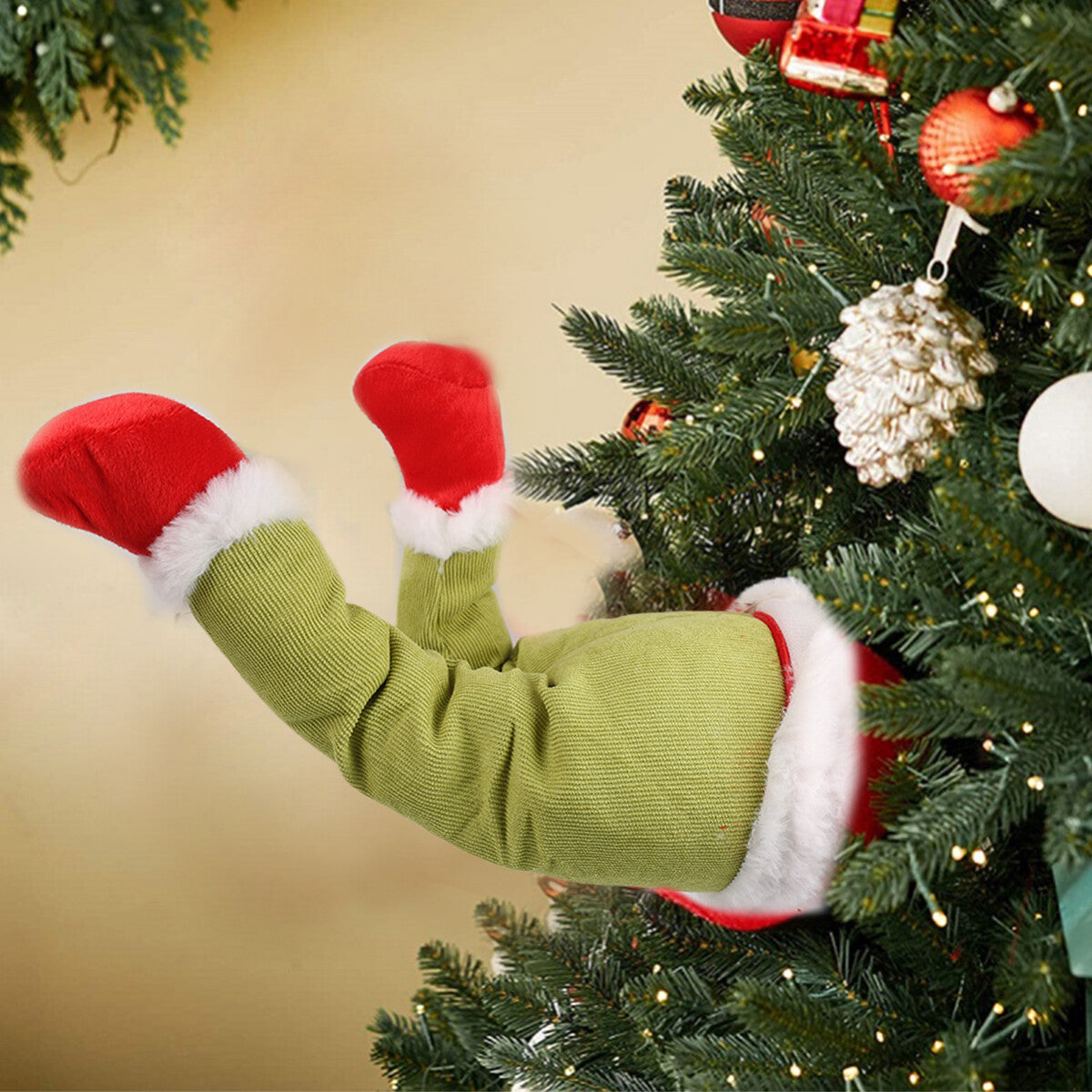 Christmas Grinch Elf Legs Ornament Stuffed Leg Xmas Tree Wreath Home Party Decor