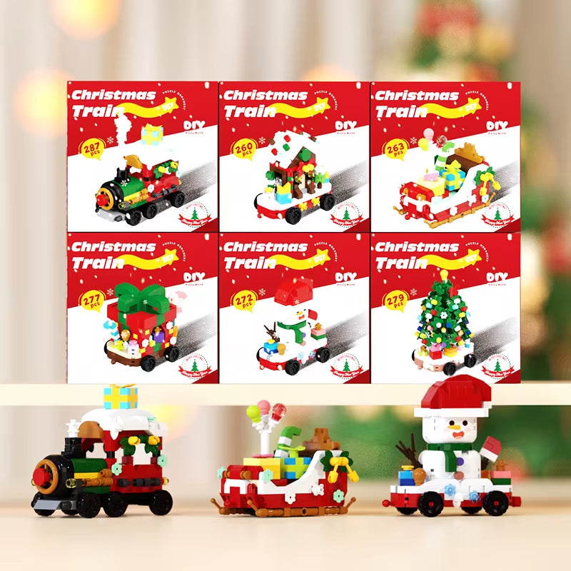 DIY Christmas Train Micro Building Blocks Educational Kids Toys Plastic Christmas Toys Decorations Gift Box