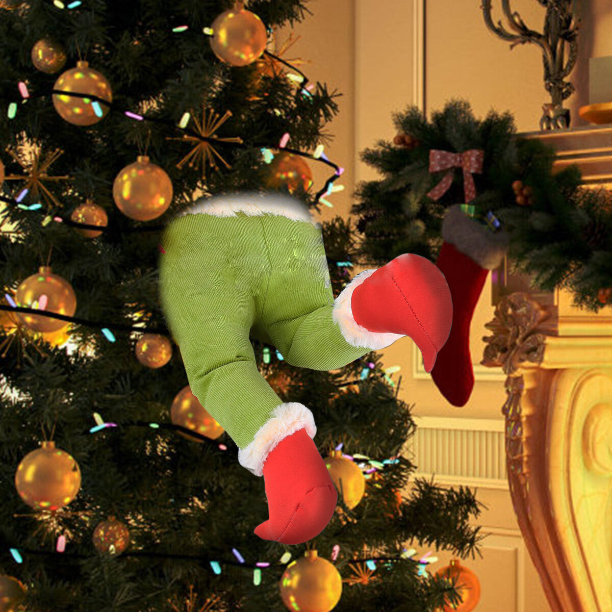 Christmas Grinch Elf Legs Ornament Stuffed Leg Xmas Tree Wreath Home Party Decor