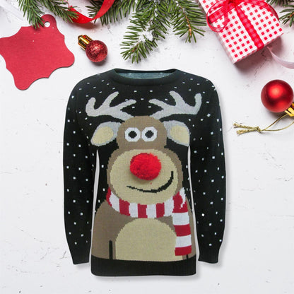 Girls Boys Xmas Jumper Reindeer Rudolph Knitted Christmas Jumper Kids Sweater
